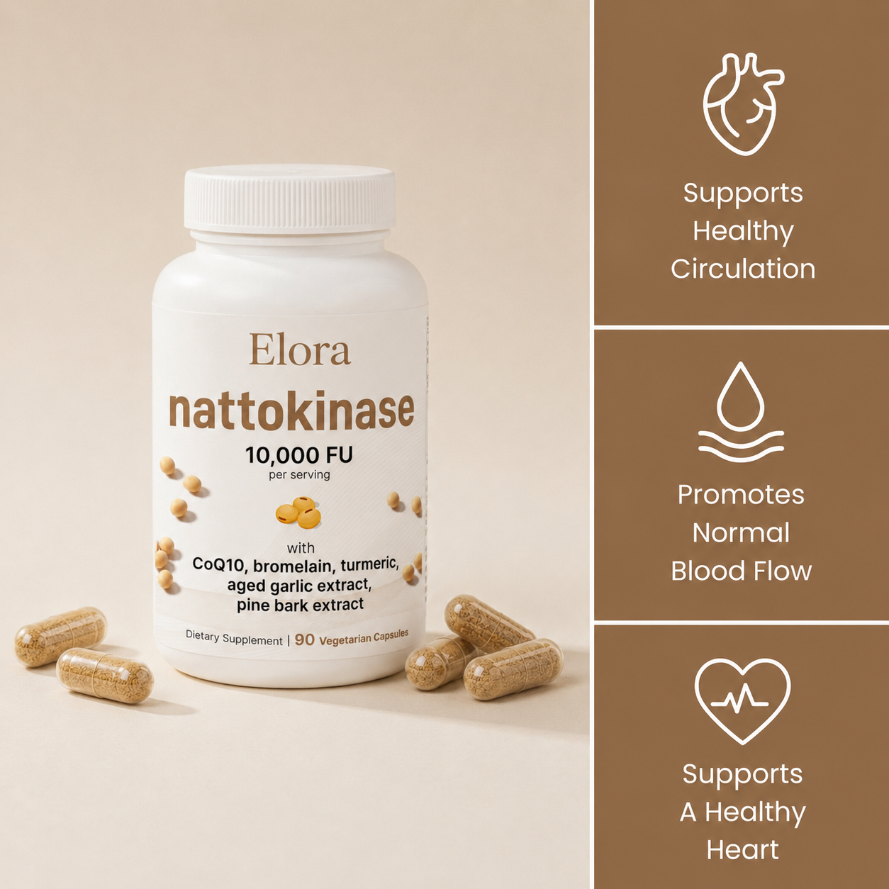 Elora Nattokinase 10,000 FU — 6-in-1 Heart & Circulation Support