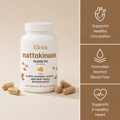 Elora Nattokinase 10,000 FU — 6-in-1 Heart & Circulation Support