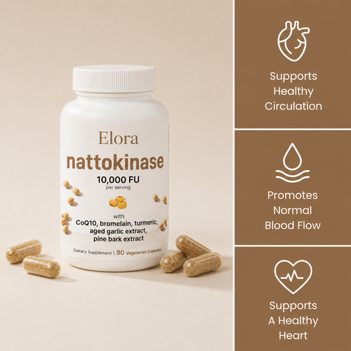 Elora Nattokinase 10,000 FU — 6-in-1 Heart & Circulation Support